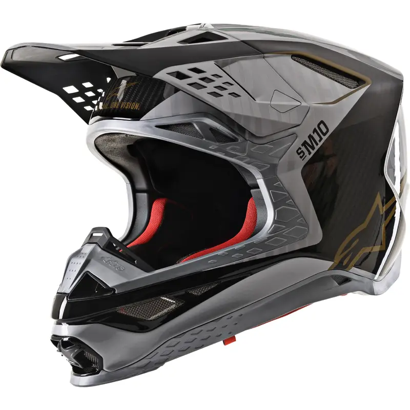 ALPINESTARS S.TECH S-M10 ALLOY HELMET SILVER/BLACK/CARBON/GOLD MD 8301720-1909-M