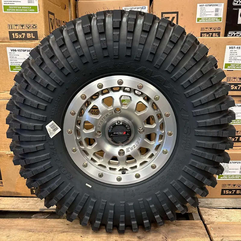 System 3 SB6 Beadlock Wheels + Maxxis Roxxzilla Tires (Mounted Kit)  Machined