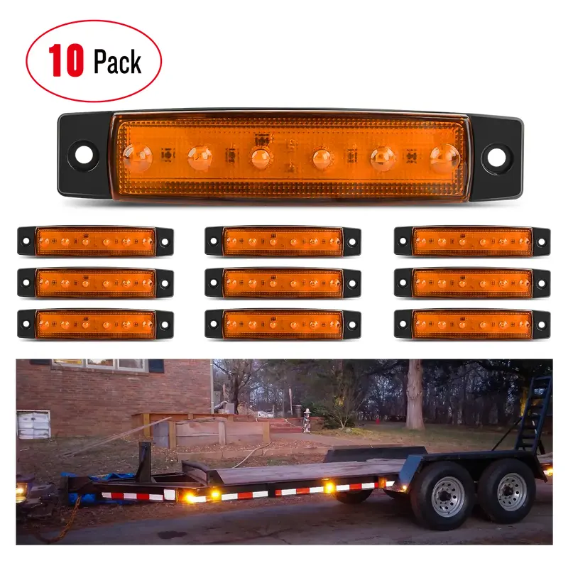3.8 Inch 6 LEDs Amber Side Marker Lights (10 Pcs)