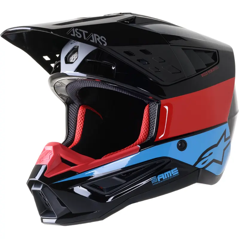 S M5 Bond Helmet Black/Red/Cyan Glossy Md