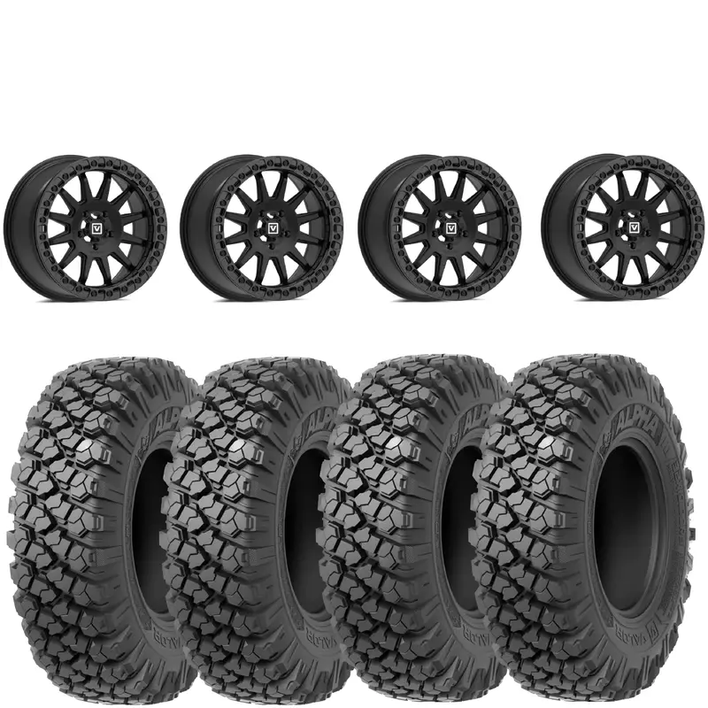 Valor Offroad V09 SATIN BLACK beadlocks on Valor Offroad Alpha tires