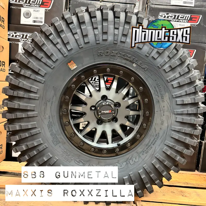 System 3 SB8 Beadlock Wheels on Maxxis Roxxzilla Tires  UTV Wheel & Tire Kit