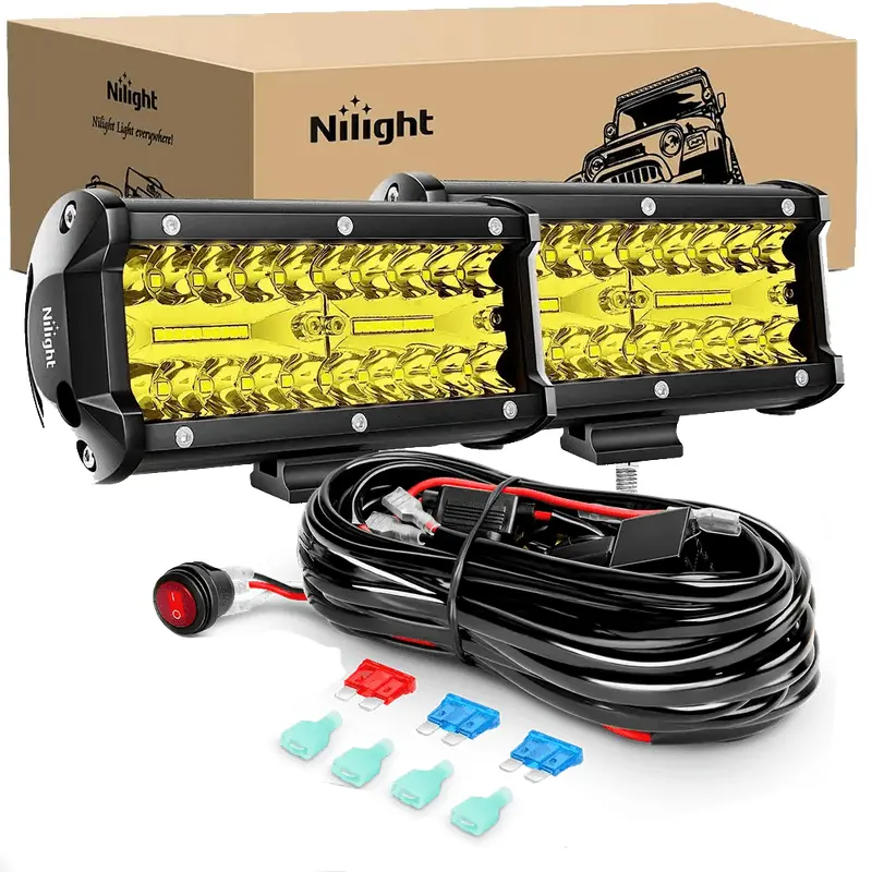 6.5 Inch 120W Triple Row Amber Spot Flood LED Light Bars (Pair) | 16AWG Wire 3Pin Switch