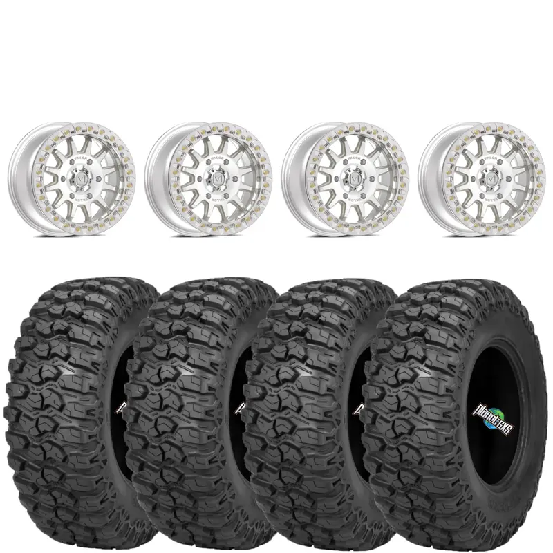 Valor Offroad V09 4/137 5+2 Raw Machined beadlocks mounted on Sedona Trail Saw 2.0