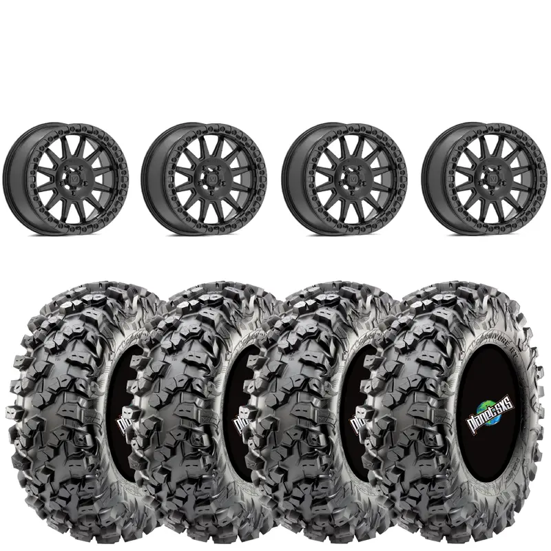 Valor V09 Beadlock 15x7 5+2 5/4.5 Brushed Charcoal on Maxxis Carnivore RT 30x10-15