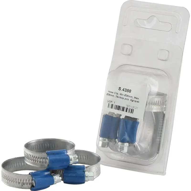 Hose Clip, Min 26mm, Max. 38mm, 3 pcs. Agripak. | Sparex Part No.S.4388