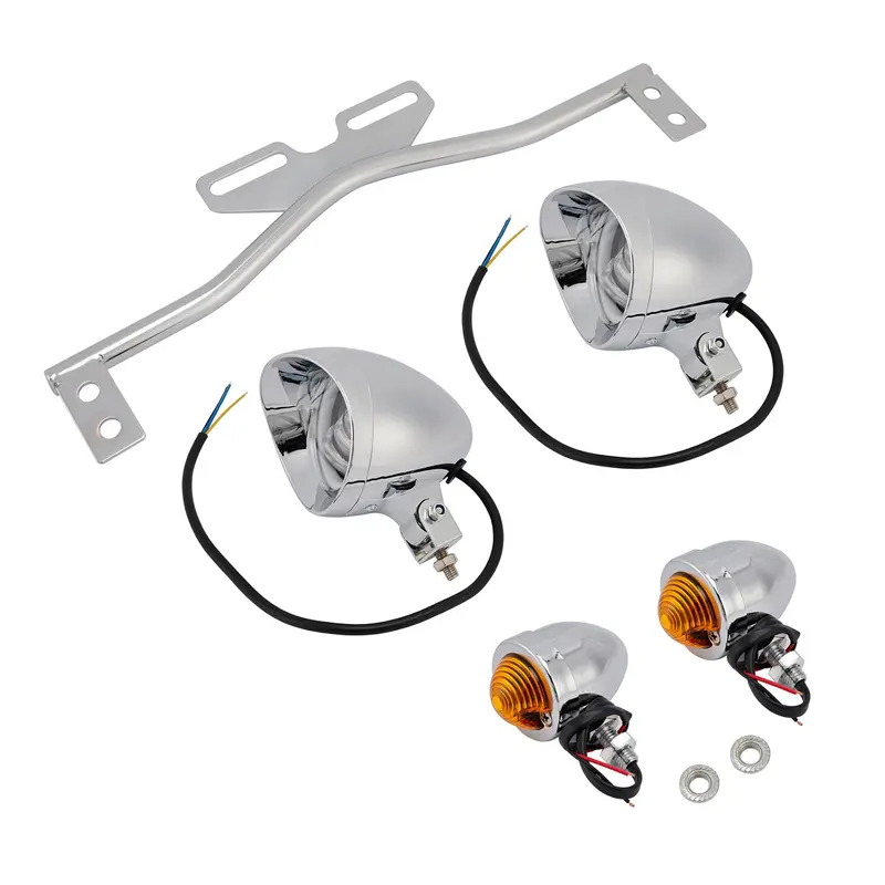Racer Bobber Chopper Motorcycle Beam Headlight Fog Lamp Custom Chrome #D21