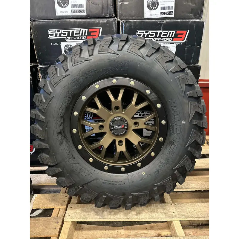 System 3 ST3 4/110 5+2 Bronze mounted on Maxxis Rampage tires