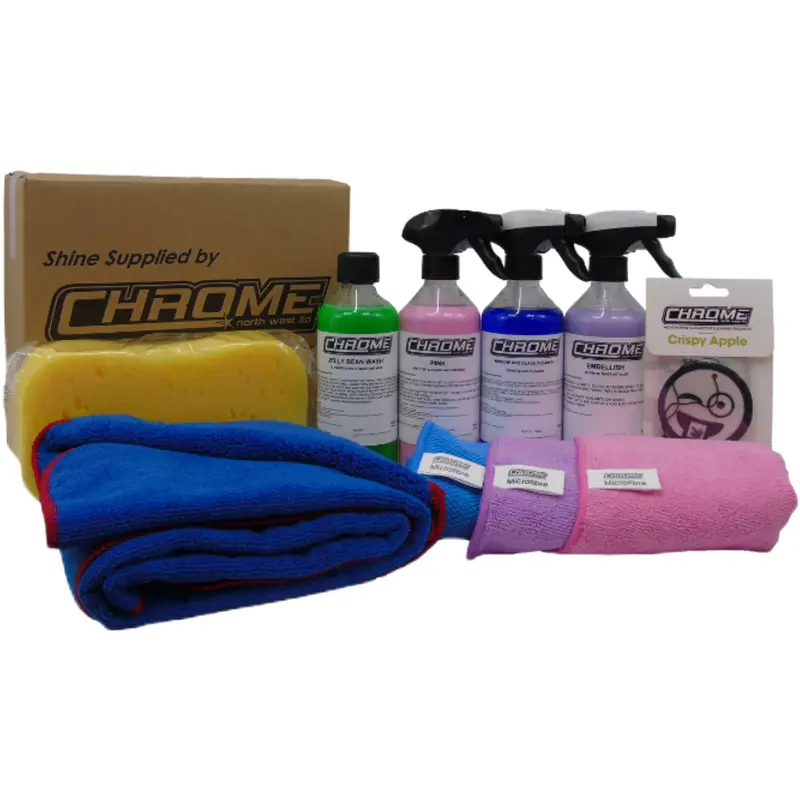 Chrome Mini Cleaning Kit | Complete Car & Home Cleaning Set with Air Freshener