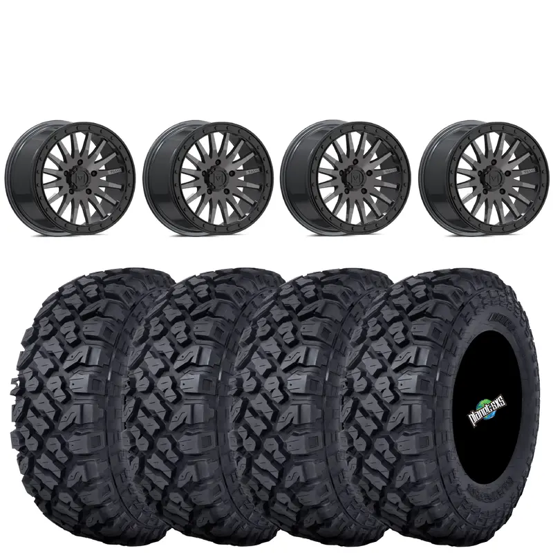 Valor Offroad V06 Brushed Gunmetal Beadlocks mounted on 32x10-15 Kenda Klever XT